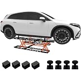 Albott 7000 lb Portable Car Lift with Extension Platesfor Home Garage | 25.4" Max Height Q355B Steel Adjustable Scissor Lift 25&ndash;30s Fast Cycle Locking Levers Built-In Wheels Orange