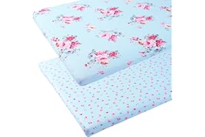 Floral Pack n Play Stretchy Fitted Playard Sheet Portable Mini Crib Sheets Set 2 Pack Jersey Knit Ultra Soft for Baby Girl Boy Blue by Knlpruhk