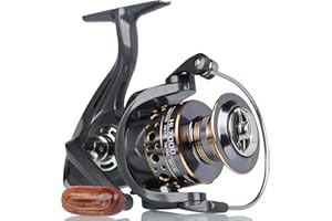 HPLIFE Spinning Reel, Saltwater Fishing Reels with Wooden Handle 13 BB Light Weight 43LB Max Drag, 4.7:1/5.2:1 Gear Ratio Summer/ICE Fishing Beginners Kids Friendly