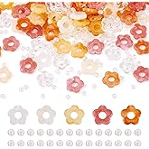 Boutigem 100Pcs Acrylic Flower Beads Double Hole Hollow Flower Frame Spacer Beads 4mm Round Acrylic Bead Hollow Floral Loose Bead for DIY Crafts Earring Bracelet Necklace Lanyard Jewelry Making
