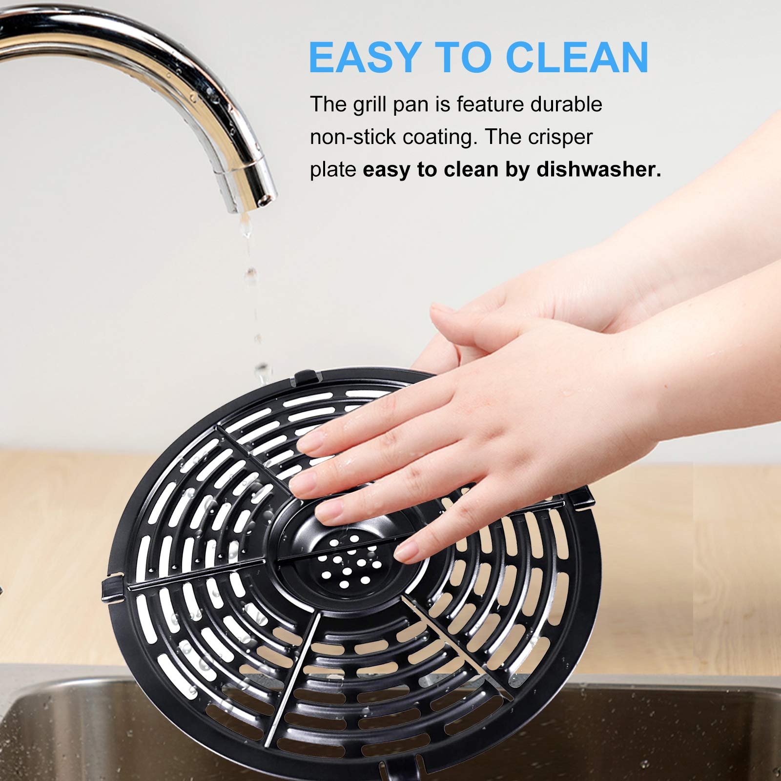 Air Fryer Replacement Parts for Chefman TurboFry 3.6QT Power XL 4QT Emeril Lagasse 4QT, 8.1'' Non-Stick Round Air Fryer Accessories Replacement Tray Rack Grill Crisper Plate