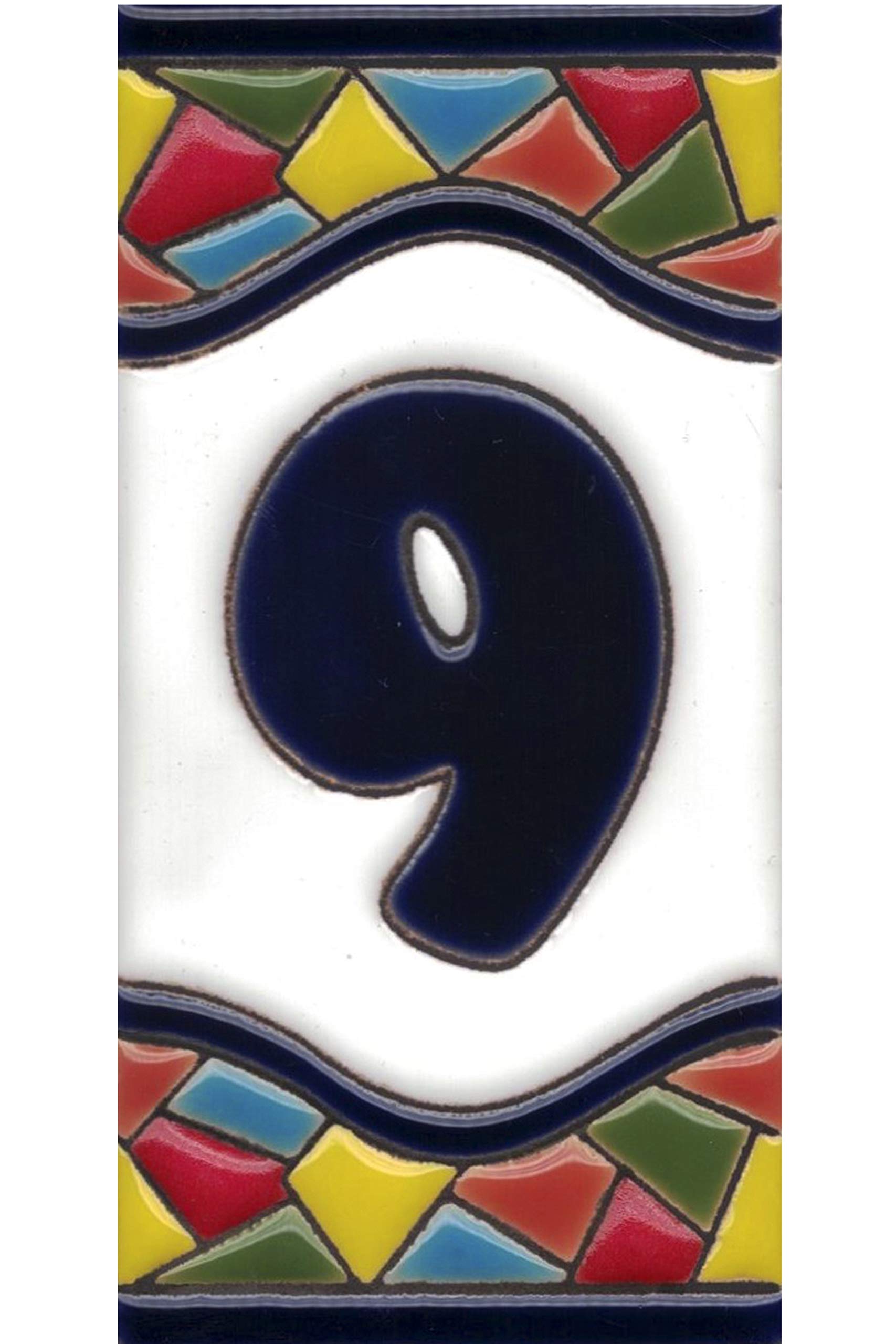 Toro del Oro House Number Sign. Ceramic. Traditional Style. Number Nine '9'.