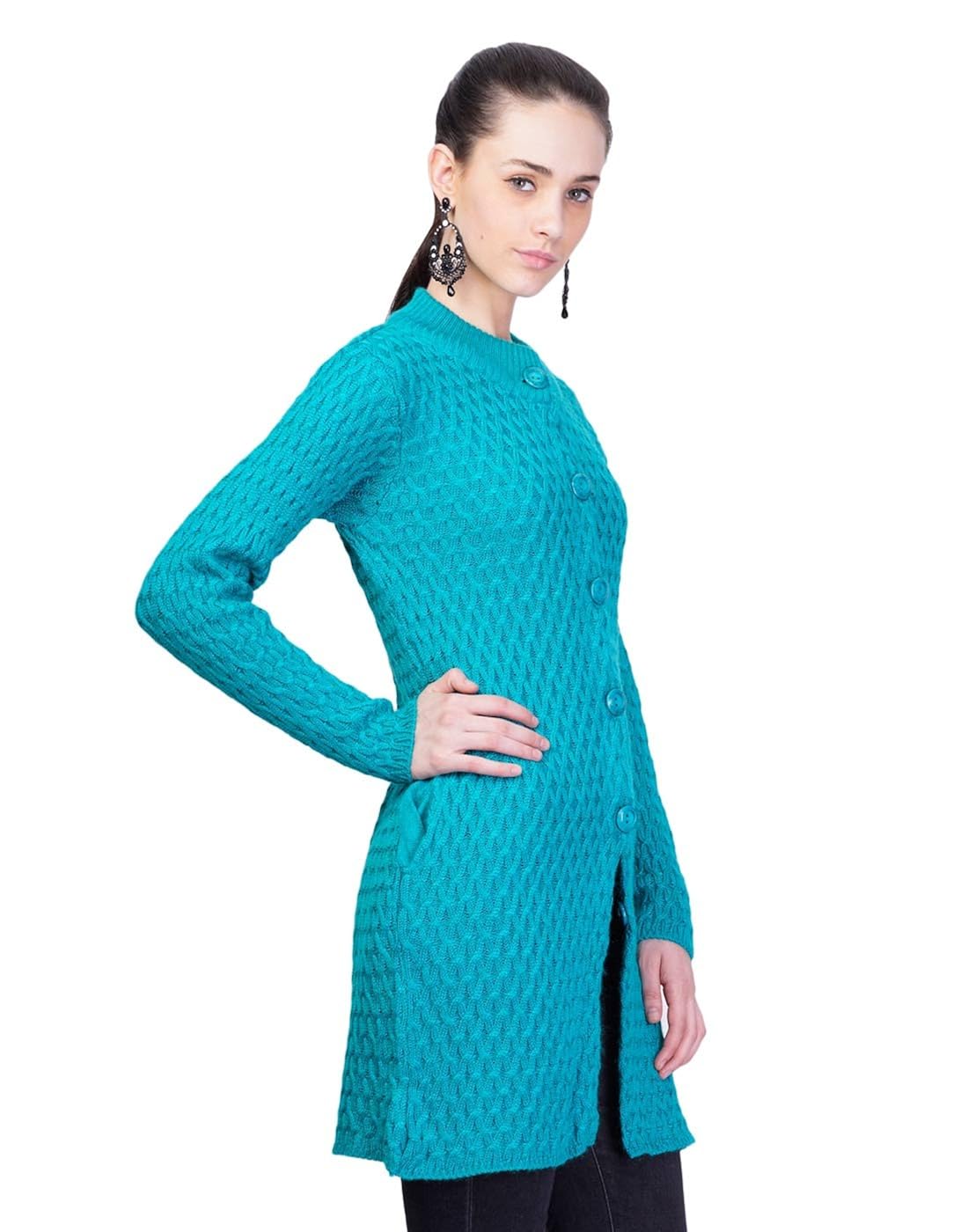 montrex turquoise designer long coat for women