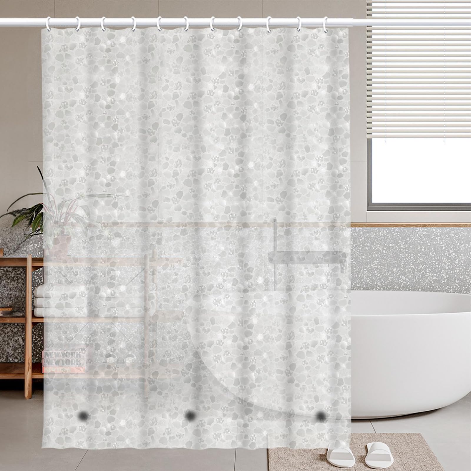 PEVA Shower Curtain 180x180cm,Heavy Duty Plastic 3D Crushed Stone Weighted Shower Curtains Mould Proof Resistant Waterproof Bath Curtains with 12 Hooks for Wet Room,Bathroom,Shower Stall,Bath Tub