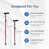 Life Healthcare Folding Walking Stick Adjustable Height Red Lightweight view 5