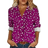 Spring Tops for Women 2026 Polka Dot Graphic Long Sleeve Linen Shirts Collared Beach Vacation Office Button Down Shirt