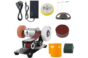 Mini Belt Sander, 15° Electric Spindle Knife Sharpener Bench Grinder Sanding Machine, 7 Adjustable Speed Electric Belt Grinde