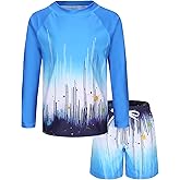 Boys Rash Guard Swimsuits Set for Boys 2 Piece Long Sleeve Swim Shirts Quick Dry Bathing Suits with Trunks