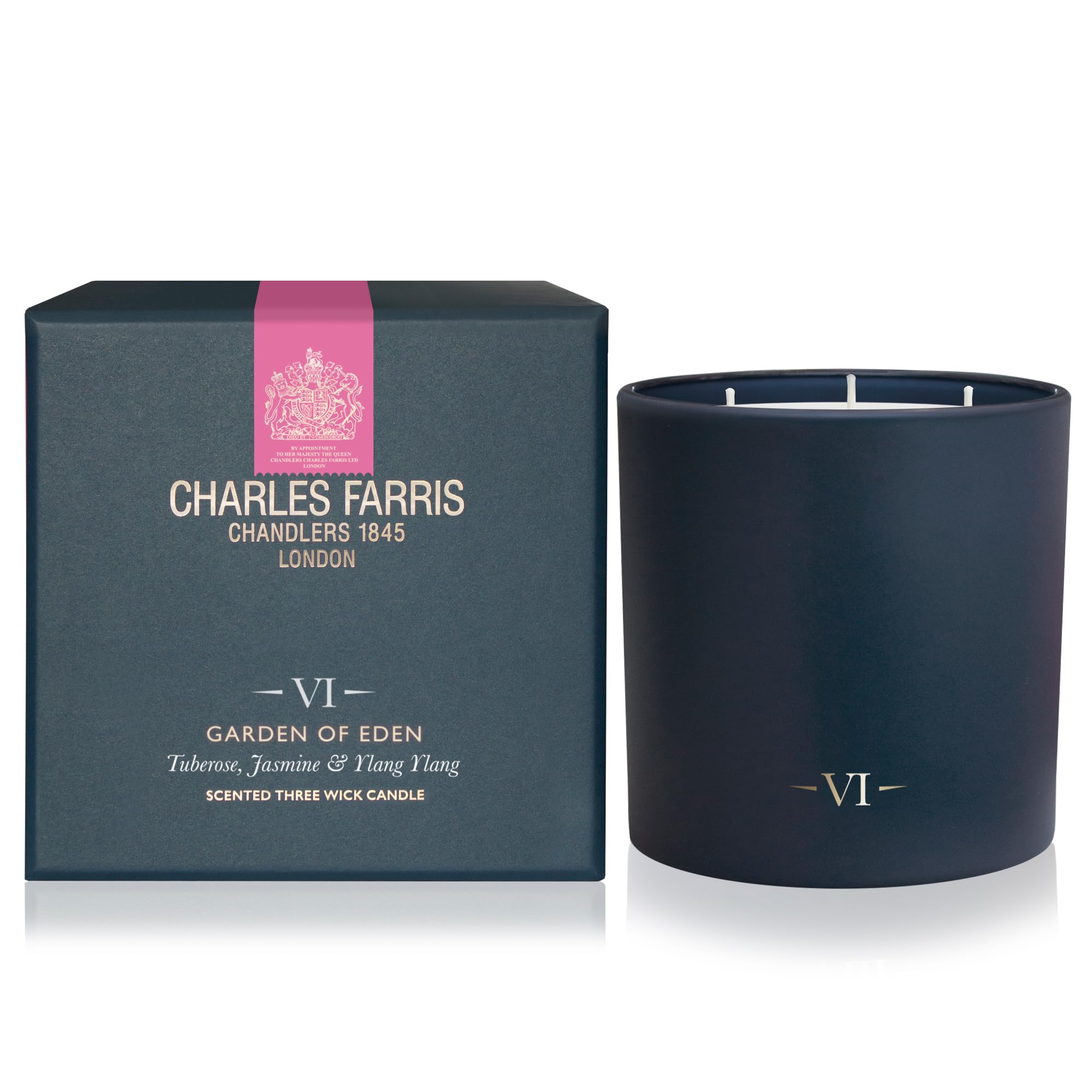 Charles Farris Luxury 3-Wick Scented Candle - Hand-Poured in UK - 80+ Hours Burn Time - Tuberose, Jasmine & Ylang Ylang