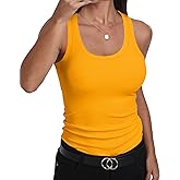 GEMBERA Womens Scoop Neck Sleeveless Racerback Ribbed Knit Slim Fitted Basic Tank Top Shirt