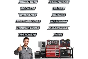 12 PCS Magnetic Tool Box Labels, Toolbox Labels Magnetic, General Tool Box Organize Accessories, Reusable Tags for Steel Tool