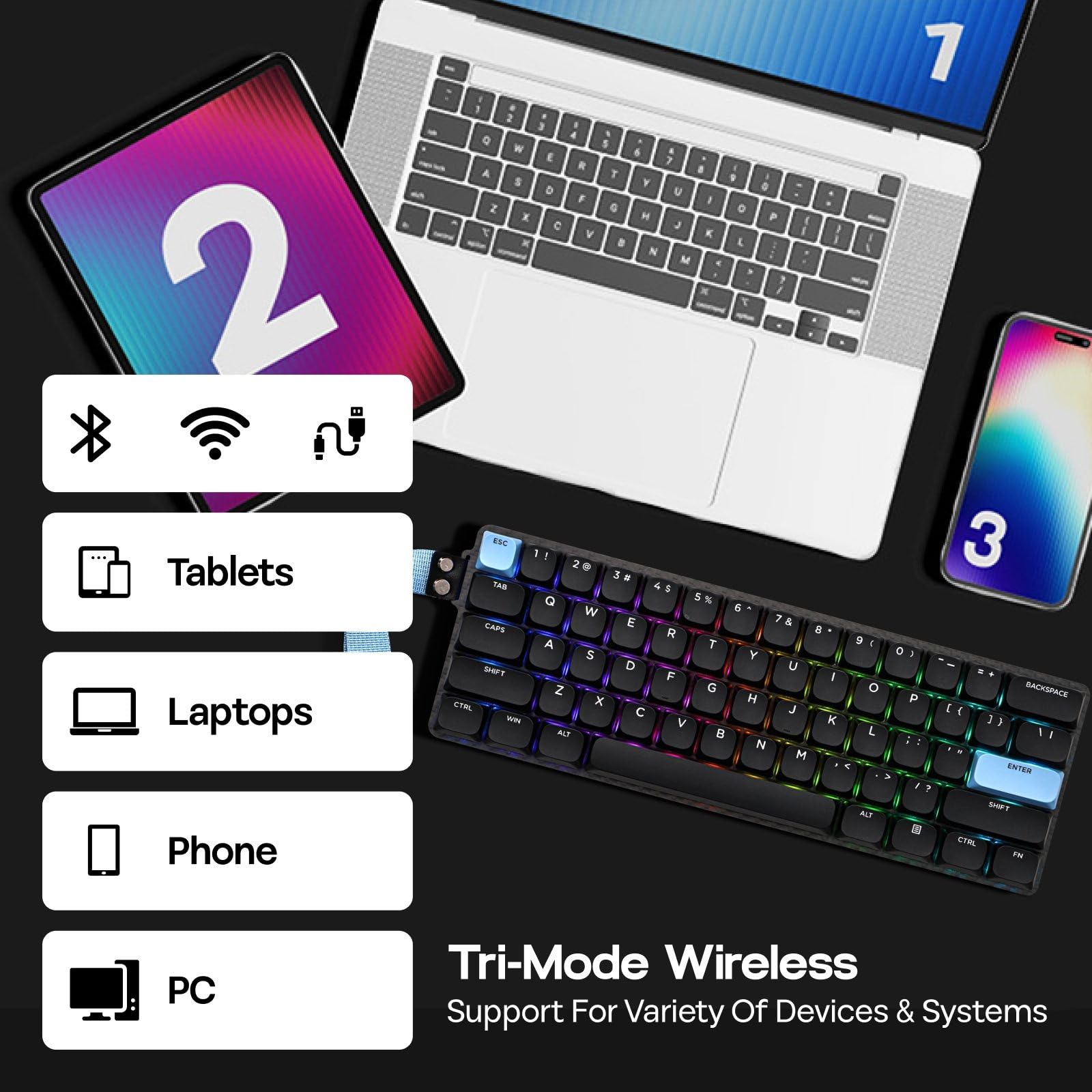 EPOMAKER Carbon60 QMK/VIA Wireless Mechanical Keyboard, 60% Compact Layout, Tri-Mode Bluetooth/2.4GHz/USB-C, Carbon Fiber Design, Hot Swappable (Gateron Low-Profile Red Switch)