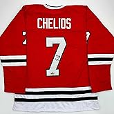 Facsimile Autographed Chris Chelios Chicago Red Reprint Laser Auto Hockey Jersey Size Men's XL