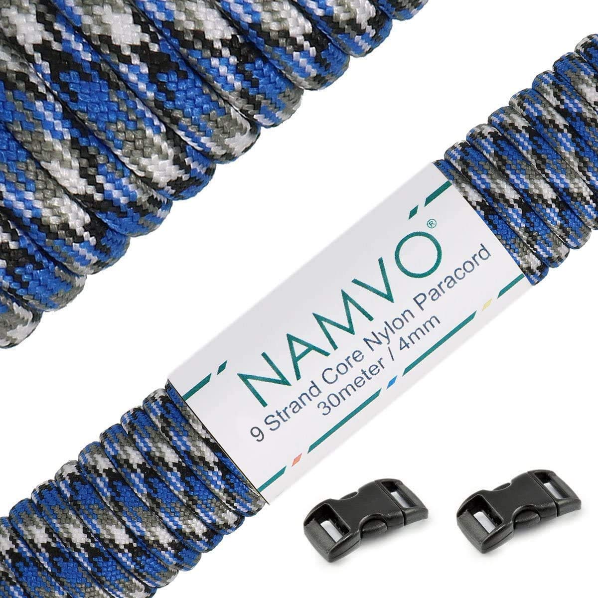 Namvo 100 Feet, 9 Inner Strands, Strong Breaking Strength, 4mm Diameter 550 Paracord Mil Spec Type III Nylon Parachute Cord Blue Stripes
