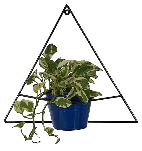 Green Gardenia Iron Dark Blue Triangle Shape Wall Bracket with Bucket Planter-