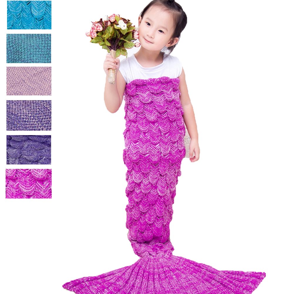 Awkli Kids Mermaid Tail Blanket, Knitted Crochet Fish-Scale Pattern Mermaid Sleeping Bag Quilt Christmas Gift for Child 59\