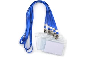 Name Tags,Bird Fiy 50 Pcs Waterproof Type Clear Plastic Horizontal Name Tag Badge Id Card and 50 Pcs Blue Lanyard