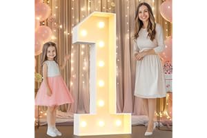 Pooqla 4 FT Light Up Marquee Numbers, Marquee Number Lights 4 Feet Tall for 1st 16th 21st Birthday, Giant Letter Sign Big Mosaic Numbers for Balloons Party Anniversary Wedding Decorations, Number 1
