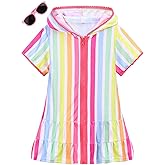 LUCKYGAL Pink Striped Girls Swimsuit Cover Up Kids Swim Coverup Terry Zip-Up Beach Pool Clothes,3t 4t