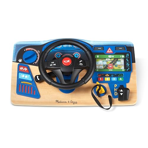 Melissa & Doug Vroom & Zoom Dashboard Toy, Wooden Dashboard, Toy with lights and sound effects, Realistic play steering wheel, Pretend Play, Ages 3,4,5, Gift for Boy or Girl - FSC Certified