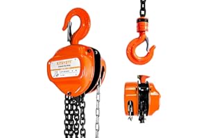 KITUYOTO Chain Hoist 1100 lbs Capacity 10 FT，Hand Lift Chain Block 1/2 Ton G80 Galvanized Carbon Steel with Double-Pawl Brake& 360° Rotation Hook ，Industrial Grade Structures，for Garage Factory Dock