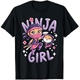 Ninja Girl Funny Birthday Party Ninjas Warrior Cat Lover Kid T-Shirt
