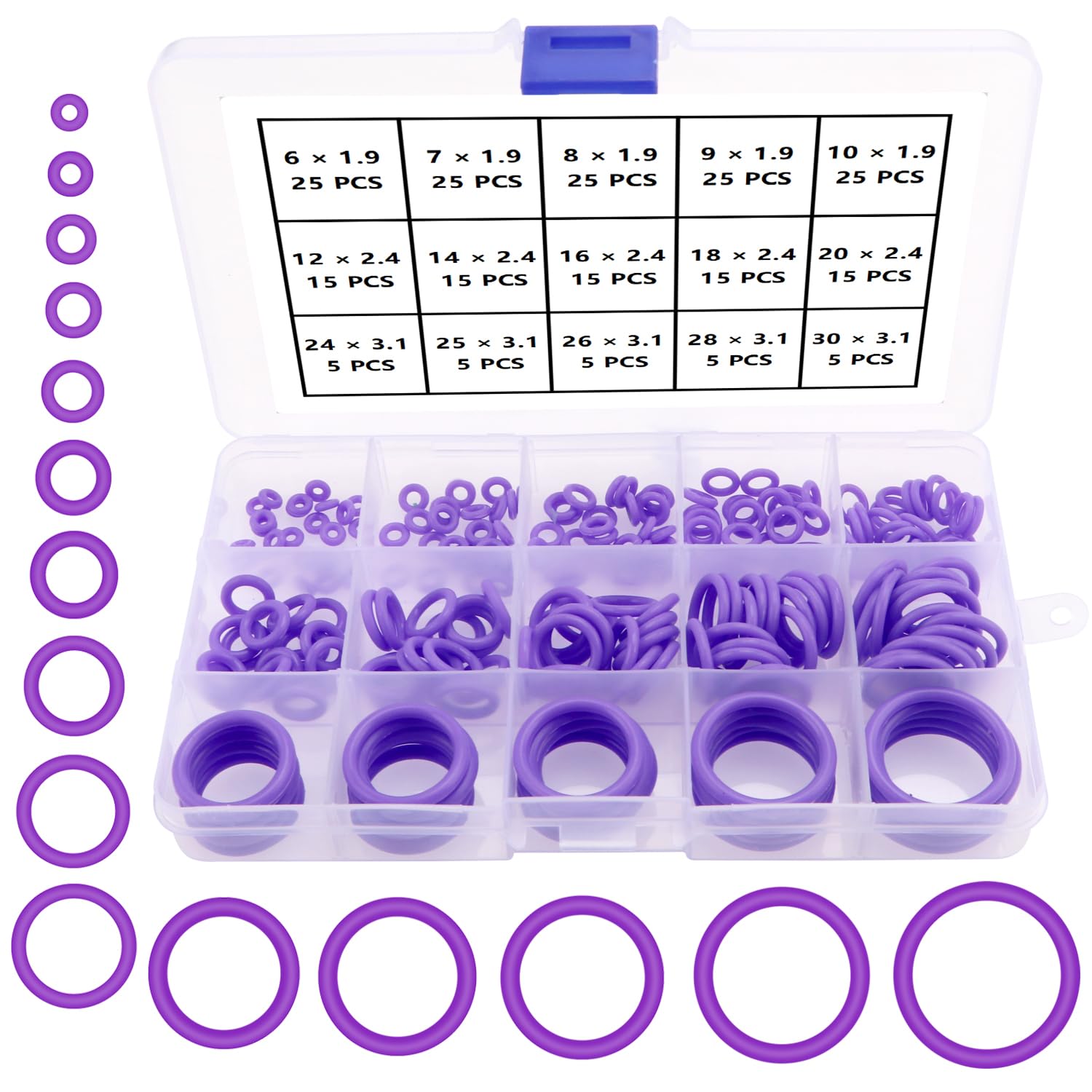 YIXISI 225 PCS 15 Sizes Purple O-Rings Assortment Kit, Silicone Metric O-Rings, for Tap Plumbing Washer Seal & Auto Quick Repair