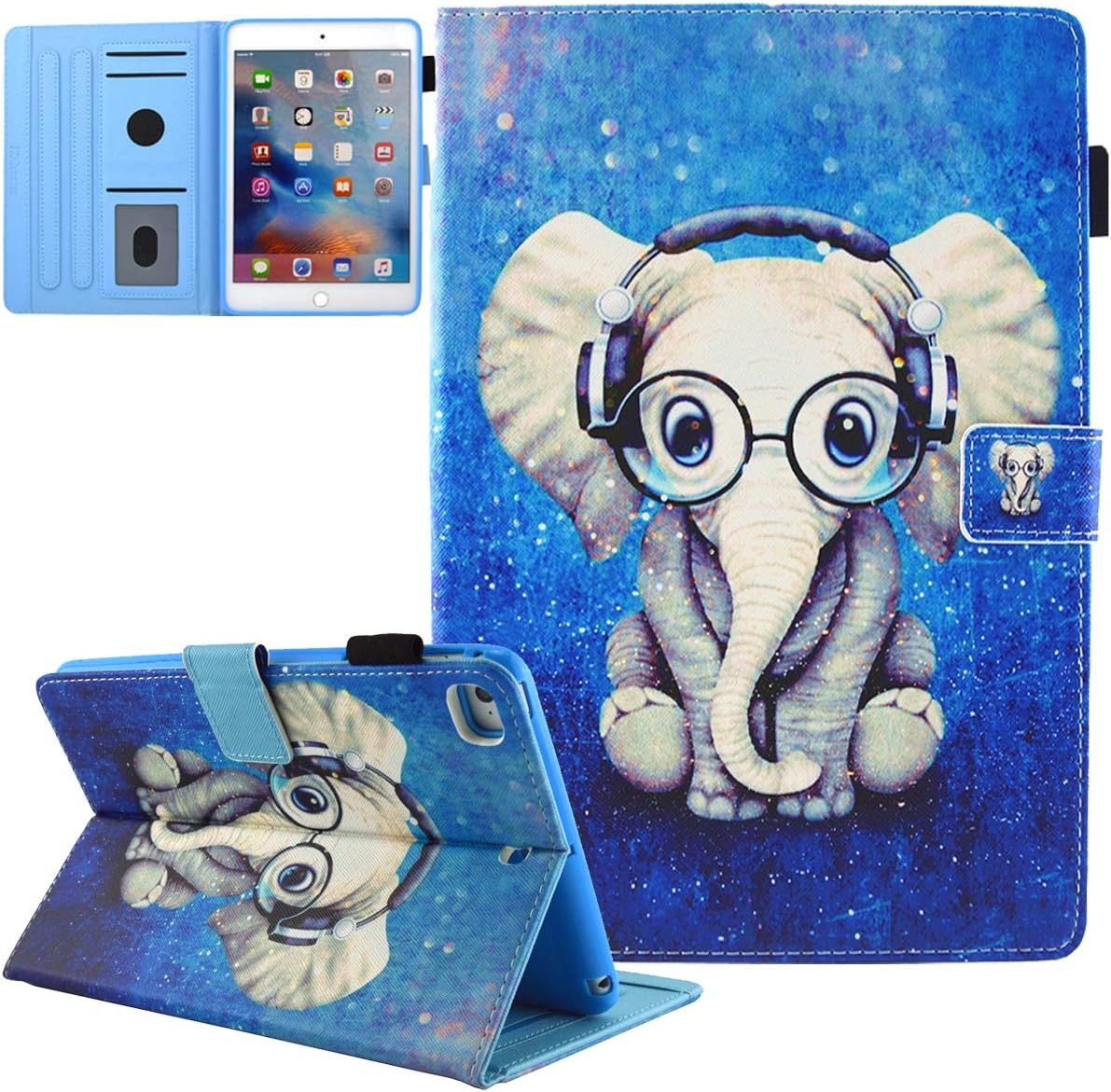 JZCreater Case for iPad 9.7 2018 2017 / iPad Air 2 / iPad Air Case - Flip Stand PU Leather Wallet Case, Auto Sleep/Wake Function Smart Cover, Elephant