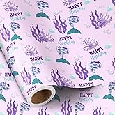 RUSPEPA Mermaid Birthday Wrapping Paper Roll, Mini Roll, Purple Under the Sea Design with Mermaid Tail, Corals and Make a Splash Text Gift Wrap for Girls, Kids Birthday Party, 17 Inches x 16.4 Feet