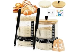 Rakovar 50oz Sourdough Starter Jar, Wide Mouth Sourdough Jar, Large Capacity Sourdough Starter Kit with Lid, Band, Date Tracker, Temp, Sourdough Bread Starter Kit for Perfect Sour Dough(2 Pack)