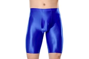 SEAUR Men's Shiny Sports Tights Shorts Oil Glossy Seamless Workout Compression Shorts See Through Trunks Underpants