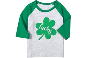 FRYAID Baby St. Patricks Day Shirt Lucky Clover 3/4 Raglan Sleeve T-Shirt Toddler Kids Baseball Cotton Tee Tops
