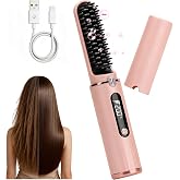 Cordless Hair Straightener Brush, 500M Negative Ions Fast Heating Straightening Comb, Rechargeable Anti-Scald LED Display Hair Brush for Women, Travel Portable Styling Tool with 5D Dense Bristles