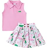 Dobeiokal Toddler Baby Girl Golf Outfit Golf Print Polo Shirt Sleeveless Tank Top Mini Skirt Set Cute Girls Summer Clothes