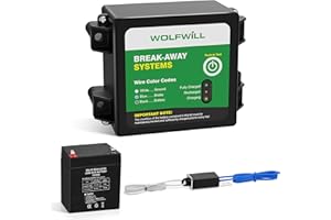 WOLFWILL Trailer Breakaway Kit, Trailer Brakes Breakaway System Box with 12V 5AH Built in Battery, Test Switch, LED Indicator ＆ Brake Controller Cord Cable for Trailer Caravan Truck