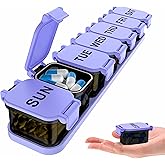 Extra Large Weekly Pill Organizer - XL Vitamin Holder with 7 Detachable Compartments, Portable Medicine Pill Organizer for Supplements, Daily Pill Case for Home and Travel,Purple