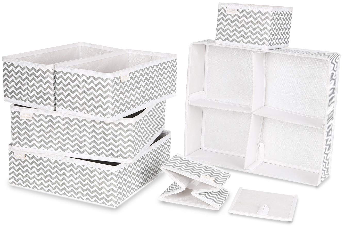 Unique Impression Set of 7 Drawer Organisers For Underwear, Socks, Clothes, Shirts, Bras, Ties, Scarves, Baby Clothes - Drawer Dividers For Wardrobes, Closets, Cabinets, Separators