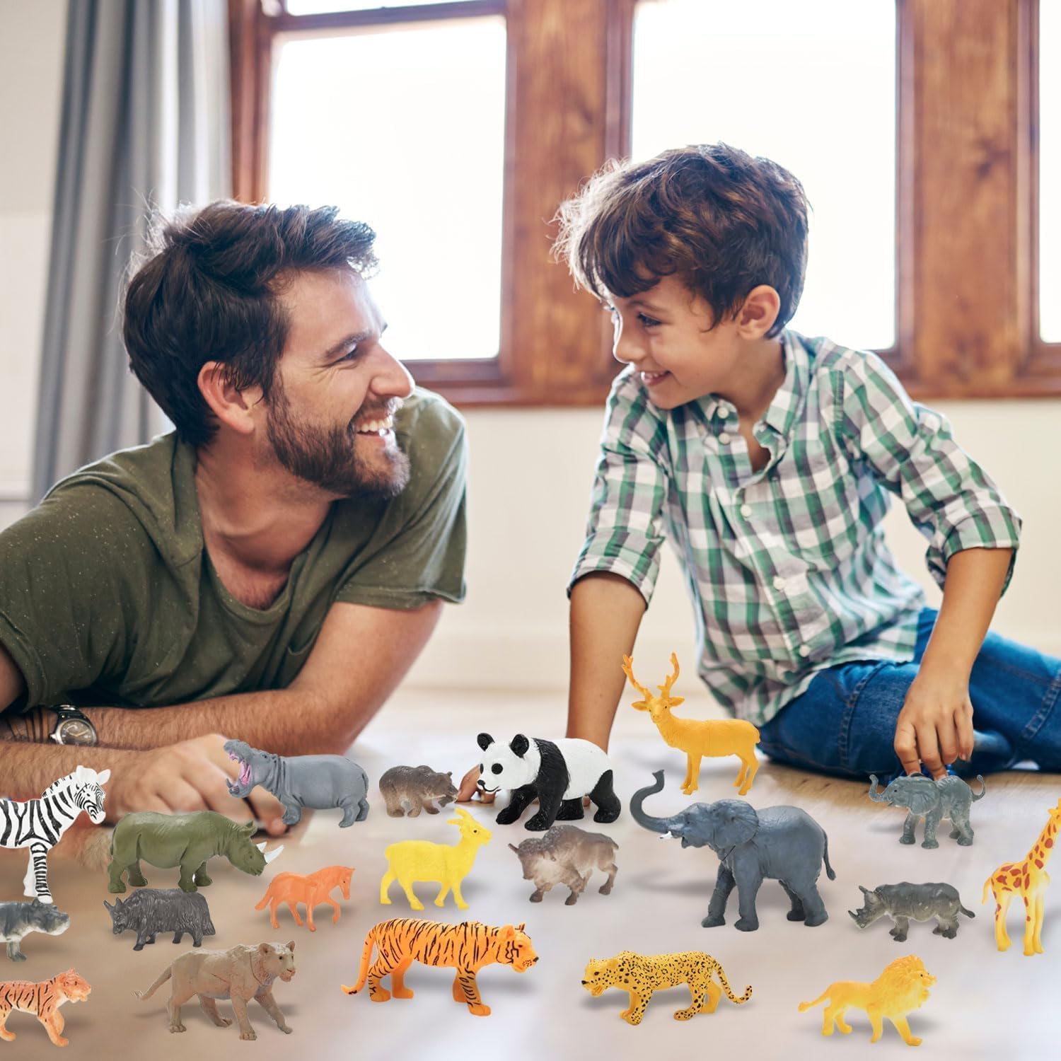 24Pcs Safari & Zoo Animals Figures, Realistic Plastic Animal Toys Set for Kids 1 2 3, Educational Jungle Animals Figures Playset, Party Supplies Birthday Gifts Christmas Stocking Stuffers