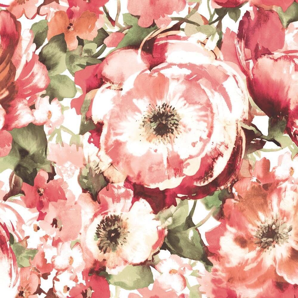 RoomMates RMK11430M Watercolor Red Floral Peel and Stick Wallpaper Mural - 10 ft. x 6 ft. — image 1