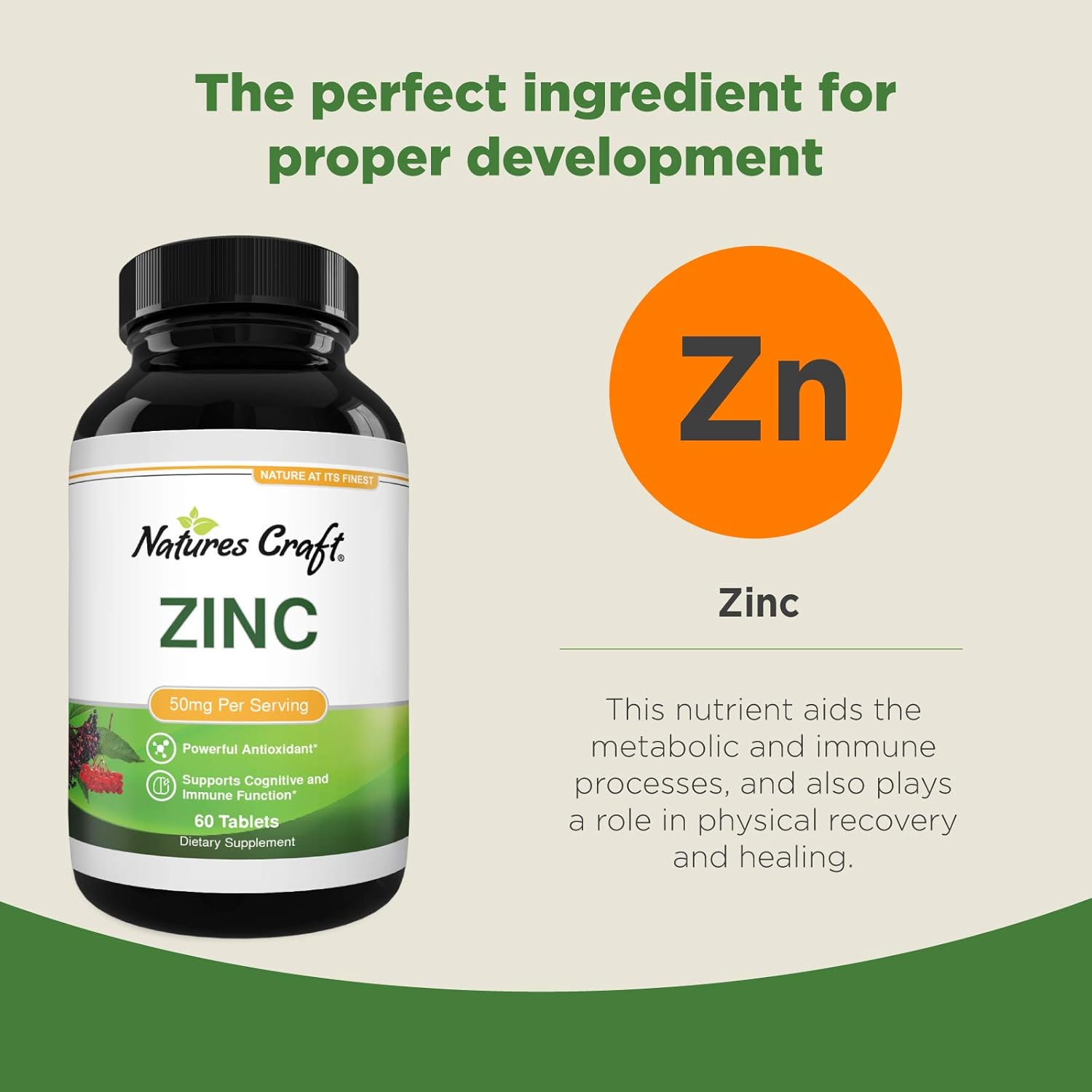 Pure Zinc Supplement 50 mg - Zinc Immune System Booster and Natural Zinc Supplement for Mood Boost Heart Health Brain Support with Hair Skin and Nails Vitamins - Zinc 50mg Immune Support Supplement: Health & Personal Care