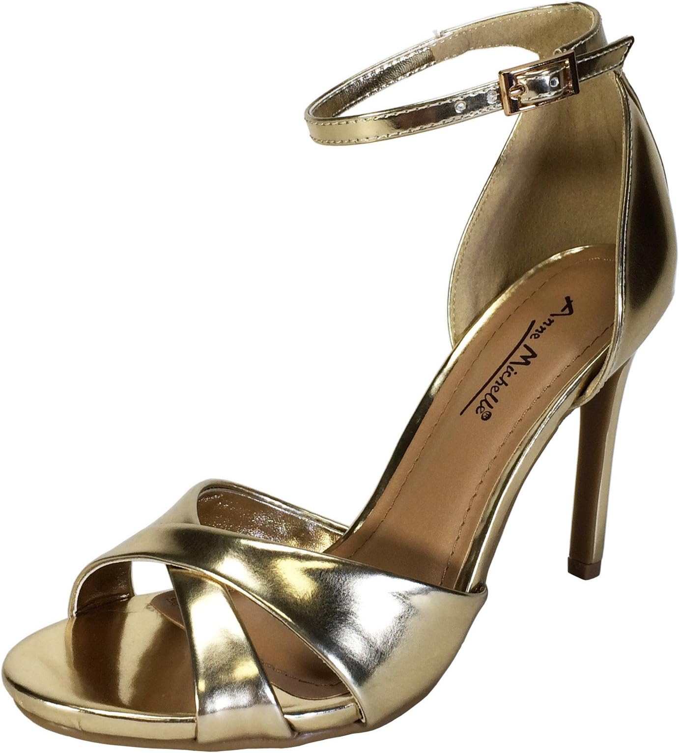 Anne Michelle Women's Cross Band Dress Heel Sandal with Ankle Strap