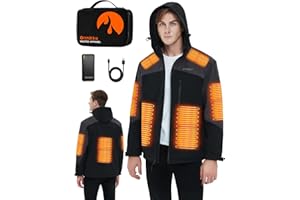 ORRNIKKO Mens Heated Jacket with Battery Pack - 20000mAh Rechargeable Winter Outdoor Work Self Electric Jacket with Hood