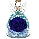 Valentines Day Rose Gifts for Her Birthday Gift for Women Mom, Flowers for Delivery Preserved Flowers Forever Eternal Rose in Glass Angel Figurine Valentine Gifts for Daughter Wife Girlfriend Blue
