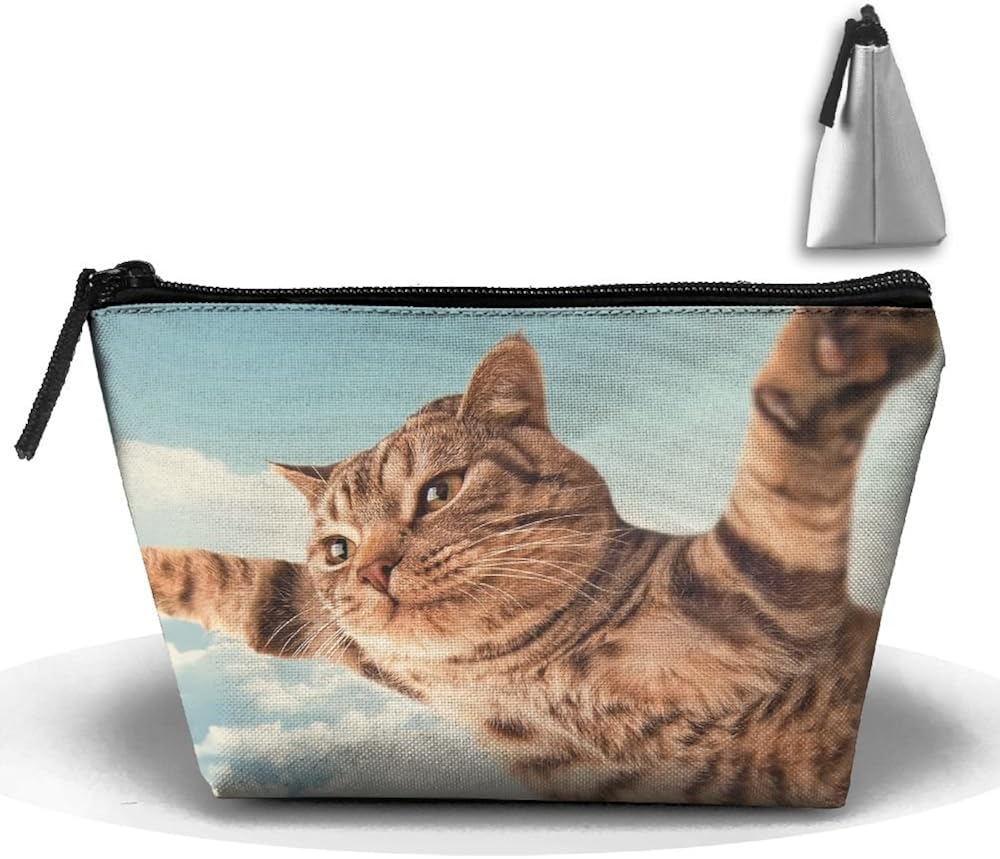 Trapezoidal Cosmetic Bags Makeup Toiletry Pouch I Believe I Can Fly Cat Kitten Travel Bag Phone Purse Pencil Holder