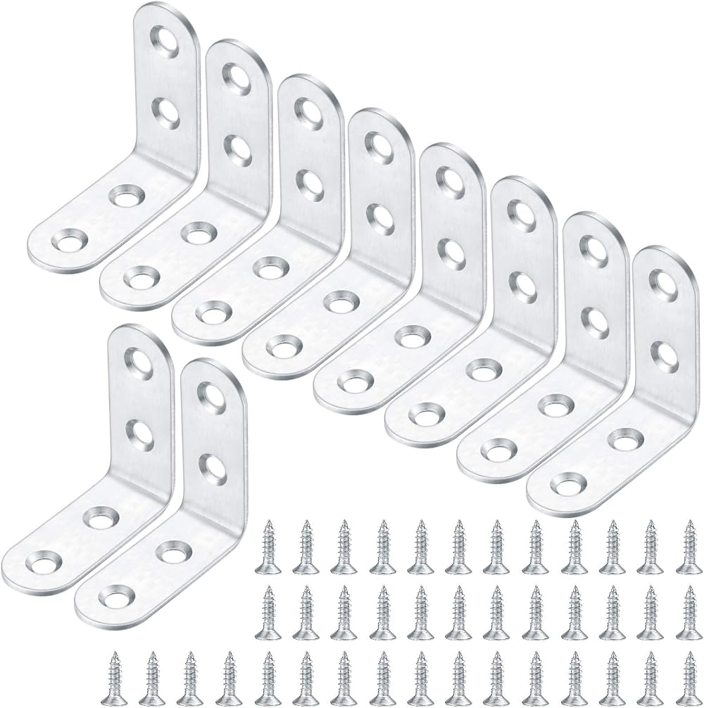 Xiaomoyu 10 Pcs L Shape Brackets Stainless Steel Corner Braces 40mm 90 Degree