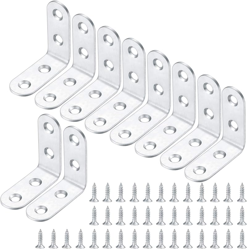 Xiaomoyu 10 Pcs L Shape Brackets Stainless Steel Corner Braces 40mm 90 Degree