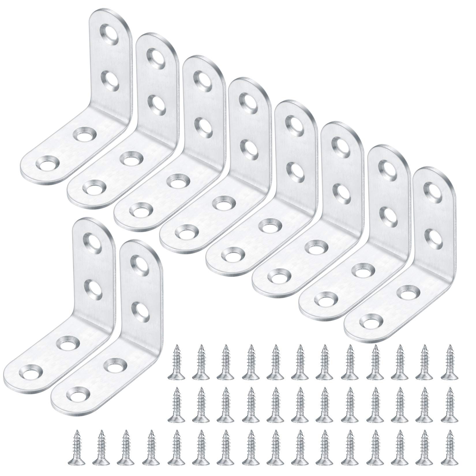 10 Pcs Angle Brackets Set, L-Shaped Brackets, Stainless Steel Corner Brace Plate, Heavy Duty Connector Bracket, 90 Joint Degree Right Angle Fixing Plates for Shelf, Table, Wood, Cabinet(40 * 40mm)