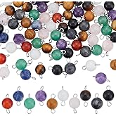 UNICRAFTALE 80Pcs 10 Colors Crystal Birthstone Charms Stone Connectors Charm for Jewelry Making Round Link Connector Charms Natural Gemstone Charms for Bracelets Necklaces Findings