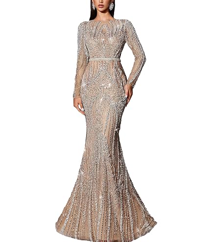 VOUIAO Women Sequin Beaded Mermaid Prom Dress Formal Evening Gown Black XS