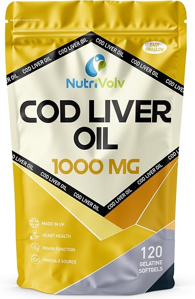 NutriVolv Cod Liver Oil 1000mg 120 Capsules | Omega 3 High Strength